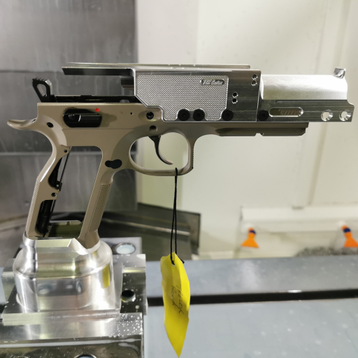 CZ assembly frame without slide and barrel photographed from side